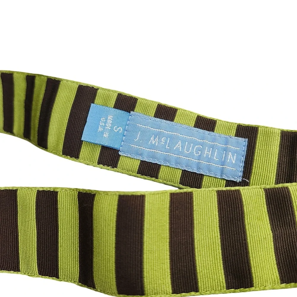 J. McLaughlin D-Ring Belt Green Brown Striped Fabric Ribbon Small USA Preppy